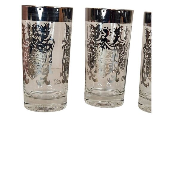 Vintage Kimiko Bar Glasses Silver Guardian Shield Coat Of Arms Tall Tumblers HIg - Picture 9 of 16